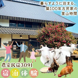 【ふるさと納税】宿泊 農家民宿3091 宿泊体験 1泊2食 《30日以内に出荷予定(土日祝を除く)》Life3091 岡山県 笠岡市 体験 民宿 古民家 ごはん 自然 動物 ふれあい ヴィーガン