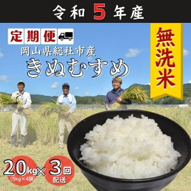 【ふるさと納税】米 無洗米 定期便 3ヶ月 3回配送 令和5年産 きぬむすめ 特A 20kg 5kg×4袋 総社 そうじゃ