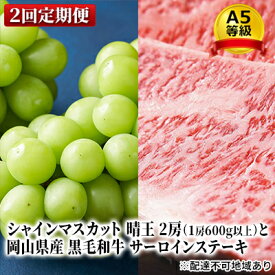 【ふるさと納税】フルーツ 肉 2025年 晴れの国 おかやま シャイン マスカット 晴王 2房 と A5等級 黒毛 和牛 サーロイン ステーキ 2回 定期便 果物 岡山のブドウ お肉 牛肉 　お届け：2025年9月上旬～2025年10月下旬