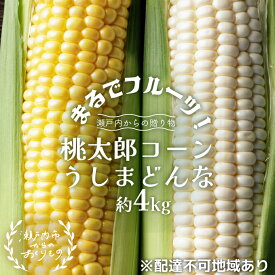 【ふるさと納税】［2026年先行予約］牛窓産とうもろこし まるでフルーツ！生で甘い、茹でて美味い！「桃太郎コーン」と「うしまどんな」のセット 約4kg 8～12本入り 産地直送 食べ比べ 　お届け：2026年6月下旬～2026年8月下旬