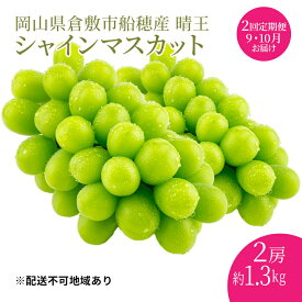 【ふるさと納税】ぶどう 2024年 先行予約 シャインマスカット 晴王 2房 合計約1.3kg 定期便 2回 岡山県産 葡萄 ブドウ ギフト ハレノフルーツ 皮ごと食べる みずみずしい　【定期便・ 瀬戸内市 】　お届け：2024年9月1日～2024年10月31日