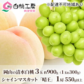 【ふるさと納税】桃 ぶどう 2026年 先行予約 清水白桃 3玉合計 約900g（1玉約300g） シャインマスカット 晴王 1房 550g以上 詰合せ 白桃 もも 葡萄 ブドウ シャイン マスカット 岡山県産 国産 フルーツ 果物 桃茂実苑　お届け：2026年7月中旬～2026年8月上旬
