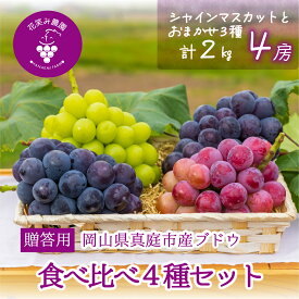 【ふるさと納税】 ＼2026年先行予約／ 岡山 花笑み農園のブドウ『食べ比べ4種セット』シャインマスカット入り 2kg(4房) 4M-2 hana19 【2025年9月中旬〜順次発送】【配送不可地域：離島】産地直送 国産 真庭 ギフト 葡萄 ぶどう フルーツ 果物 食べ比べ 贈答 数量限定