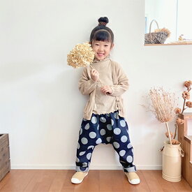 【ふるさと納税】「大きなドット」児島デニムのサルエルパンツ（約80センチ）　【ファッション・子供服・キッズ】　お届け：準備でき次第、順次発送いたします。※お申込・生産状況によってはお時間をいただく場合がございます。