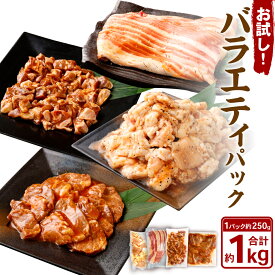 【ふるさと納税】お試し！バラエティパック（牛ハラミ・豚ハラミ・タレ漬け牛カルビ・タレ漬け牛ホルモン）250g×1パック 計1kg お肉 肉 牛肉 豚肉 はらみ ハラミ たれ漬け 焼くだけ BBQ 焼肉 焼き肉 バーベキュー セット 詰め合わせ 冷凍 岡山県 奈義町 送料無料