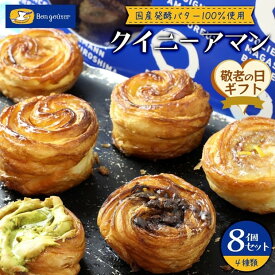 【ふるさと納税】【敬老の日】【ボン・グーテ】 クイニーアマン 4種8個セット (プレーン 5個、ピスタチオ 1個、チョコアーモンド 1個、瀬戸内レモンマーマレード 1個) ＜国産発酵バター100％使用＞ | クイニーアマン 発酵バター 贈答