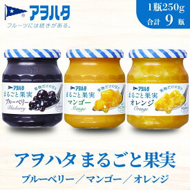 【ふるさと納税】アヲハタ ジャム ブルーベリー マンゴー オレンジ 各3瓶 まるごと果実 3種9瓶（1瓶250g）【 加工食品 小分け 果物 フルーツ 詰め合わせ フルーティー 果肉 ゴロゴロ フルーツスプレッド 】