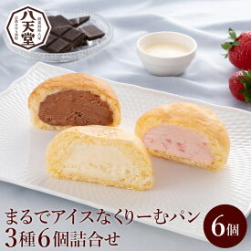 【ふるさと納税】【八天堂】まるでアイスなくりーむパン3種6個詰合せ スイーツ 新食感 お菓子 アイス カスタード チョコレート あまおう いちご 冷凍 015050