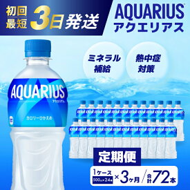 【ふるさと納税】【3か月定期便】アクエリアス PET 500ml×24本(1ケース) 最短3日で発送 スポーツドリンク スポーツ飲料 清涼飲料水 水分補給 ペットボトル 箱買い まとめ買い 014017
