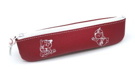 【ふるさと納税】カープ×はっさくんコラボファスナーペンケース 赤 カープ 広島 広島東洋カープ 牛革 | 革工房いんのしま 牛革 カープ はっさくん ペンケース