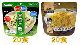 【ふるさと納税】防災対策に　非常食　5年保存　簡単　青菜ご飯&カルボナーラ　各20食