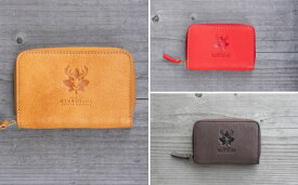 【ふるさと納税】広島ジビエレザーラウンドジップミニ財布　【キャメル、レッド、ダークブラウン】