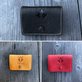 【ふるさと納税】広島ジビエレザー　鹿革ボックス型二つ折りコインケース【ブラック、キャメル、レッド】