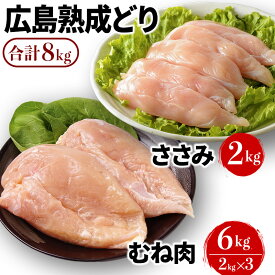 【ふるさと納税】鶏肉 セット 広島熟成どり 8kg ( むね肉 6kg ・ ささみ 2kg )【配達不可：沖縄・離島】　【 鶏 肉 胸肉 鶏むね肉 鶏胸肉 むね お肉 】　お届け：※お申込み状況により、お届けまで1～2か月かかる場合がございます。