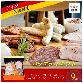【ふるさと納税】【デリカテッセン エルステン】 バラエティギフト 9点セット　山口県 宇部市 ドイツ 食肉 マイスター 直伝 製法 自家製 ハム ベーコン 国産ウィンナー ステーキ ベーコン 詰合せ 家族 豪華 セット 味わい 食べ比べ お酒 つまみ おもてなしギフト 贈り物