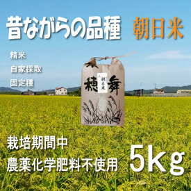 【ふるさと納税】栽培期間中農薬・肥料不使用で作った朝日米　精米5kg【1473446】