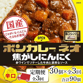 【ふるさと納税】【定期便 全3回】ボンカレーネオ 焦がしにんにく やみつきスパイシー(辛口)　30個×3回　計90個 | 食品 加工食品 人気 おすすめ 送料無料