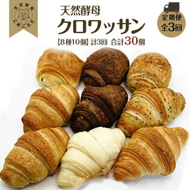 【ふるさと納税】【定期便3回】天然酵母 クロワッサン （8種類 計10個）×3回 計30個 | ベーグル ご家庭用 パン パンセット クロワッサンセット 詰合せ パン詰合せ おかずパン ショコラ 朝ごはん 徳島市 人気 洋菓子 冷凍 冷凍パン ベーカリー おすすめ 送料無料