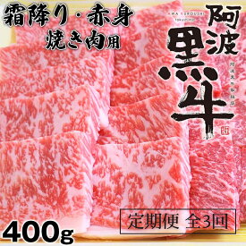 【ふるさと納税】定期便3回 阿波黒牛 霜降り 赤身（焼き肉用）400g 国産牛 ブランド牛 交雑種