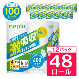 【ふるさと納税】 ネピア 激吸収 キッチンタオル 4ロール 2枚重ね 100カット ( 12パック ) _ 送料無料 キッチンペーパー 日用品 生活用品 まとめ買い ペーパータオル キッチン用品 厚手 【1209619】
