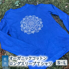 【ふるさと納税】 Tシャツ ロングスリーブ S-Lサイズ 袖リブタイプ 藍染 オーガニックコットン ハイカラー×たけの花 藍 藍染め 泥染め 宍喰祇園染 天然染料