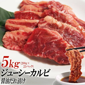 【ふるさと納税】ジューシーカルビ醤油だれ漬け5kg（200g×25） | 肉 お肉 にく 牛肉 牛バラ 牛カルビ カルビ ジューシー 醤油だれ 情熱ホルモン 小分け 便利 食品 ギフト 送料無料