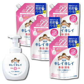 【ふるさと納税】大型サイズ キレイキレイ Hセット（薬用泡ハンドソープ 本体500ml × 1本 & 詰替用 450ml × 4）【キレイキレイ きれいきれい 殺菌 予防 石鹸 人気 日用品 シトラスフルーティ 450ml 泡ハンドソープ 詰替え 薬用 大型】