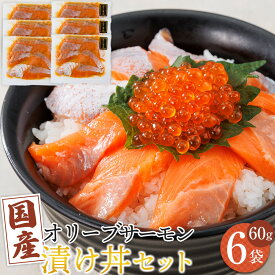 【ふるさと納税】オリーブサーモン漬け丼セット 60g×6パック 冷凍【サーモン 漬け 海鮮 丼 漬け丼 国産 香川県 讃岐 さぬき】 | 魚介 刺身 人気 送料無料 海鮮 海の幸 魚介類 水産加工品 冷凍 食品 小分け 一人暮らし 簡単