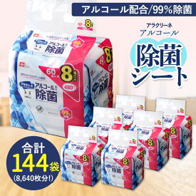 【ふるさと納税】アルコール除菌シート 99%除菌 60枚×8パック×18袋（計8640枚） [ 携帯用ウエットティッシュ アルコール アルコール除菌 日本製 ウエットシート 不織布シート アラクリーネ 日用品 不織布 衛生対策 送料無料 まとめ買い 三豊市 40,000円 台 返礼品 レック ]