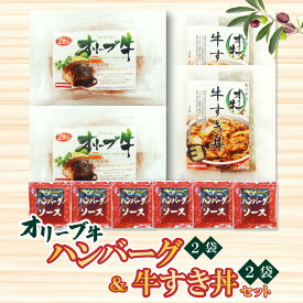 【ふるさと納税】オリーブ牛ハンバーグ2袋・牛すき丼2袋セット 17000円