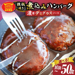 【ふるさと納税】【選べる内容量】鉄板焼き 煮込みハンバーグ 濃厚デミグラスソース 10食〜50食セット ハンバーグ 煮込み 鉄板焼き 香ばしい 柔らか 濃厚 肉 お肉 合い挽き デミソース ジュ