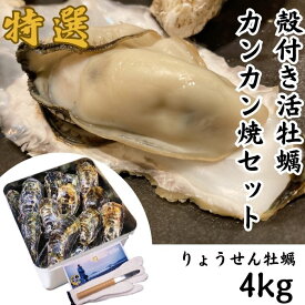 【ふるさと納税】殻付き活牡蠣カンカン焼セット 4kg (加熱用)【予約受付中：旬にお届け！2026年12月頃から期間限定出荷！】〔提供：株式会社 牡蠣屋りょうせん〕殻付き 活牡蠣 約4kg（加熱用） 香川県白方産 期間限定 産地直送 カンカン焼 白方牡蠣