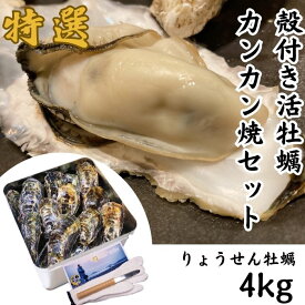 【ふるさと納税】殻付き活牡蠣カンカン焼セット 4kg (加熱用)【予約受付中：旬にお届け！2024年1月頃から期間限定出荷！】〔提供：株式会社 牡蠣屋りょうせん〕殻付き 活牡蠣 約4kg（加熱用） 香川県白方産 期間限定 産地直送 カンカン焼 白方牡蠣