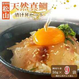 【ふるさと納税】 天然真鯛 漬け丼 セット 50g×9袋 (タレ2種) 鯛めし お茶漬け 海鮮丼 手軽 簡単調理 魚介 冷凍 小分け 保存食 高タンパク 高級 鯛 ごはんのお供 ご飯のお供 ギフト 贈答用 海鮮グルメ お取り寄せ 人気 産地直送 愛媛県 松山市 送料無料 発送時期が選べる