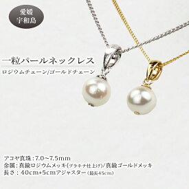 【ふるさと納税】 ＼10営業日以内発送／ 本真珠 アコヤ 真珠 一粒 パール ネックレス 真鍮 選べる ロジウム or ゴールド チェーン 7.0-7.5mm 宇和海真珠 アクセサリー ジュエリー フォーマル 本真珠 ペンダント 冠婚葬祭 結婚式 クリスマス お祝い 贈り物 国産 愛媛 宇和島