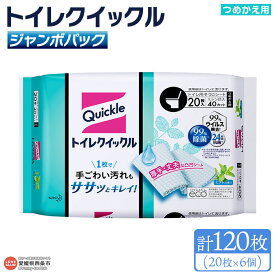 【ふるさと納税】＜トイレクイックル つめかえ用 ジャンボパック 計120枚（20枚×6個）＞ ※翌月末迄に順次出荷します 拭き掃除 シート そうじ 厚手 清潔 除菌 抗菌 トイレに流せる 詰め替え 使い捨て 日用消耗品 生活雑貨 防災 花王 愛媛県 西条市 【常温】