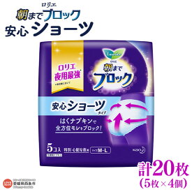 【ふるさと納税】＜ロリエ 朝までブロック 安心ショーツ 計20枚（5枚×4個）＞ ※翌月末迄に順次出荷します。花王 生理用品 ナプキン 夜用 多い日用 履くタイプ パンツ M～Lサイズ 医薬部外品 日用品 消耗品 防災グッズ 備蓄 愛媛県 西条市 【常温】