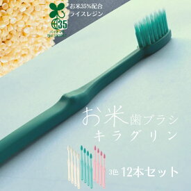 【ふるさと納税】歯ブラシ 12本 （3色×4本） ホワイト グリーン ピンク お米でできた歯ブラシ キラグリン |B62