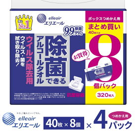 【ふるさと納税】 エリエール ウェットティッシュ 除菌 アルコール タオル 40枚 8個 4パック ウイルス 除去 ボックス ケース つめかえ 詰替え 日用品 消耗品 防災 備蓄品 ふるさと納税 送料無料 【四国中央市 日本一 紙のまち】