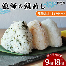 【ふるさと納税】＜漁師の朝めし 9種おむすびセット 合計9個／18個＞ 詰め合わせ おにぎり お米 こめ ちりめん 山椒 生姜 青のり つくだ煮 しそわかめ 大根葉 梅ごま ひじき 一人暮らし 簡単 贈答用 食べ比べ 網元・祇園丸 愛媛県 西予市【冷凍】『1か月以内に順次出荷』