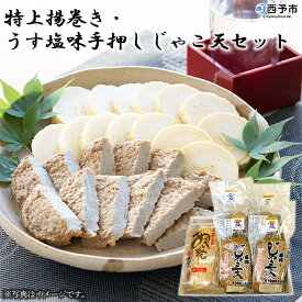 【ふるさと納税】＜特上揚巻き・うす塩手押しじゃこ天セット 計5袋＞メインディッシュにも！じゃこてん 天ぷら てんぷら 魚肉 練り物 練り製品 すり身 珍味 かまぼこ おつまみ 惣菜 おかず 郷土料理 特産品 伊予蒲鉾 愛媛県 西予市【冷蔵】『1か月以内に順次出荷予定』