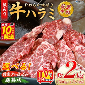 【ふるさと納税】TVで紹介！＜やわらか 味付き 牛ハラミ 約500g～2kg＞ テレビ TV 特製タレ漬け 麹熟成 訳あり 選べる味付け 数量 牛肉 肉 はらみ ハラミ 赤身 大容量 おかず 焼くだけ 簡単 焼肉 バーベキュー 丸和 愛媛県 西予市【冷凍】『最短10営業日以内に順次出荷』