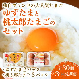 【ふるさと納税】 3回 定期便 ゆずたま2パックと桃太郎たまご3パックセット 計30個 たまご 卵 鶏卵 柚子 風味 赤玉 たまごかけごはん 桃太郎 優勝 殿堂入り たまごかけ TKG おいしい 高級 人気 おすすめ 高知県 南国市