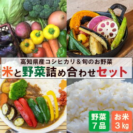 【ふるさと納税】 R7 コシヒカリ 野菜 セット 高知県産 こしひかり 3kg 野菜 7品以上 新鮮 旬 季節 米 白米 精米 須崎 高知 NPO006_2x