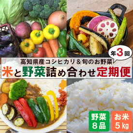 【ふるさと納税】 R7 コシヒカリ 野菜 3ヶ月 定期便 5kg 野菜 7品以上 セット 高知県産 新鮮 朝採れ野菜 米 白米 精米 ごはん お米 セット 詰め合わせ 産地直送 高知県 須崎市 NPO2000人気 ランキング 食品 お楽しみ バラエティ おすすめ 3ヶ月