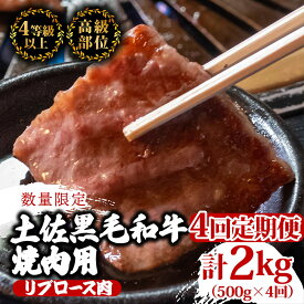 【ふるさと納税】 【定期便4回】土佐 黒毛 和牛 焼肉用 計2kg（500g×4ヶ月連続お届け) 4Nコース | 特撰 リブロース ロース A4 A5 焼き肉 やきにく 小分け 冷凍 国産 ブランド 和牛 牛肉 大人気 おすすめ ランキング おいしい 限定 アウトドア 高知県 須崎 TM94000
