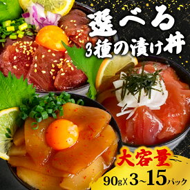 【ふるさと納税】 選べる 漬け丼 90g 3パック セット 単品 5パック 9パック 10パック 15パック セット 食べ比べ 醤油 キハダマグロ カジキマグロ イカ マグロ 鮪 烏賊 漁師飯 特製 新鮮 個包装 小分け 手軽 時短 便利 海鮮丼 丼 どんぶり お手軽 冷凍 高知県 須崎市