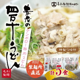 【ふるさと納税】R5-187．赤身が美味しい！ケンボロー豚で作った麦屋の肉うどん（特製つゆ付き）　5食セット　国産 高知 四万十 うどん ケンボロー 豚 肉 お取り寄せ グルメ 送料無料