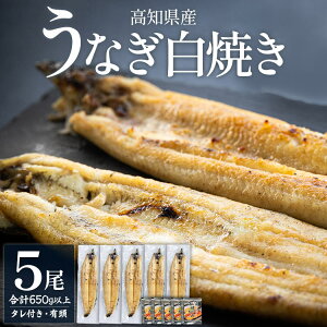 【ふるさと納税】高知県産うなぎの白焼き 5尾 合計650g以上(1尾130〜150g)タレ付き エコ包装 - 送料無料 鰻 ウナギ 有頭 しらやき つまみ ご飯のお供 ごはん 簡易包装 家庭用 老舗 国産 土佐湾