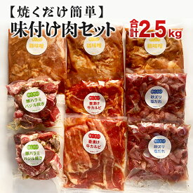 【ふるさと納税】肉 牛肉 豚肉 鶏肉 焼くだけ簡単 味付け肉セット《合計2.5kg》 味付け肉 セット 詰め合わせ 4種 牛カルビ 豚ハラミ 砂ずり 味付き 小分け パック 冷凍 惣菜 おかず おつまみ 時短 焼くだけ 簡単調理 お弁当 晩酌 家族 ストック